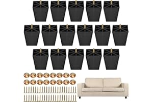 TURSTIN Furniture Legs Plastic Sofa Couch Legs Square Tapered Feet Sofa Legs with M8 T-Nuts Screws for Legs Sofas Chairs Cabinets Dressers Beds, Black (16, 4 Inches)
