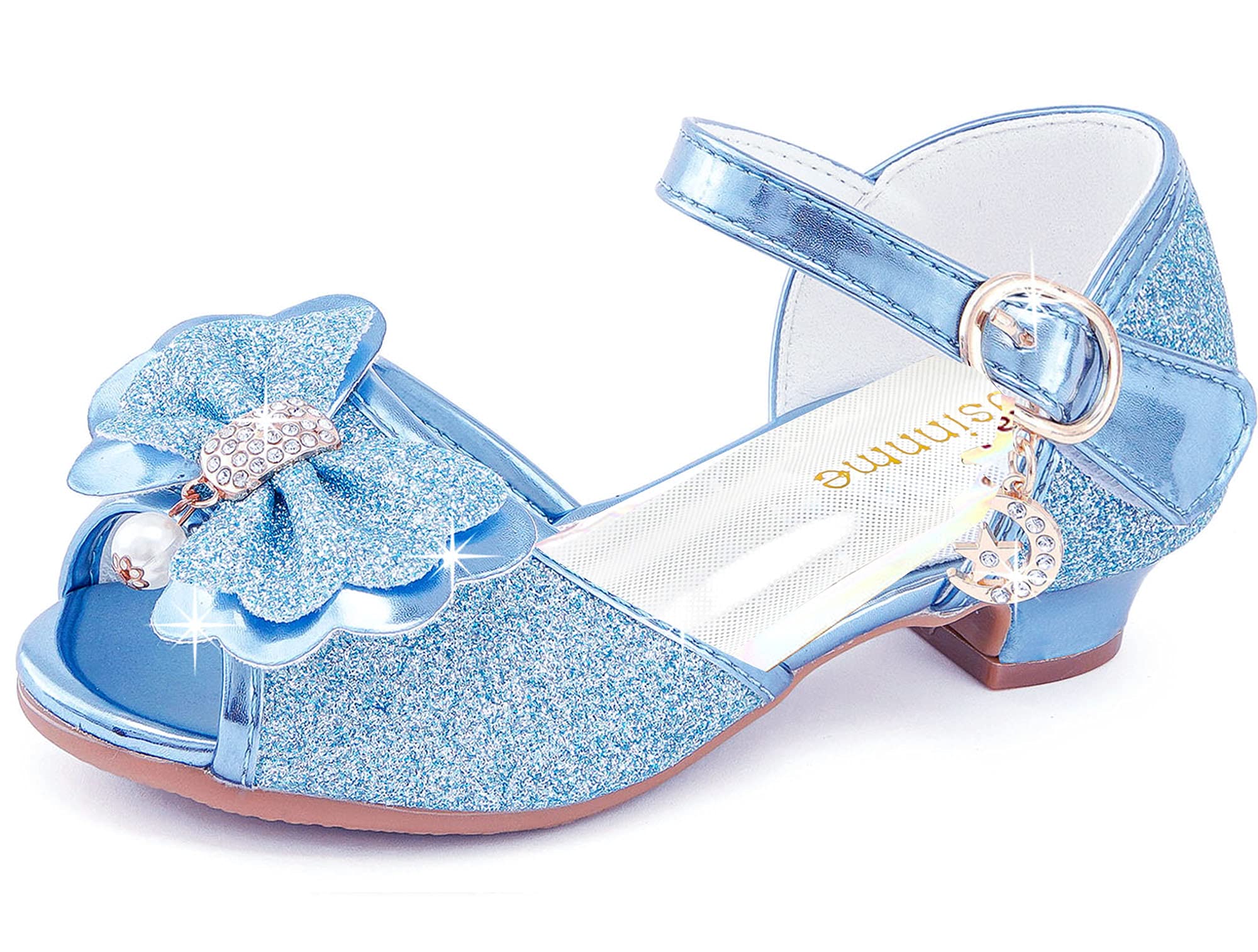 Photo 1 of Osinnme Flower Girls High Heel Sandals for Girl Wedding Princess Size 10 Little Girl Sky Blue Toddler Kids Dress Shoes(Blue 10)