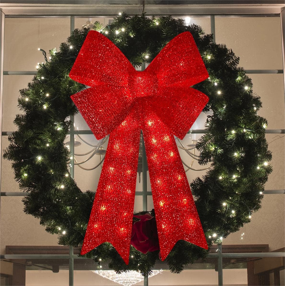Bows & Ribbons - GLOWNOVA Christmas 32'' 72LED Tree Topper Decorative Bows, Christmas Glitter Red Bow for Indoor Outdoor Christmas Decorations，Wreath Decoration