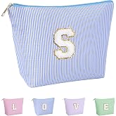 Huifen Initial Makeup Bag for Girls, Toiletry Bag for Teens Kids(Blue, S) | Cute Monogram Makeup Bag, Travel Toiletry Bag for Women , Personalized Birthday Gifts for Teen Girls Trendy Stuff