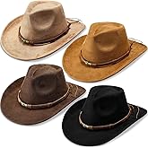 Geyoga 4 Pack Cowboy Hat for Women and Men Western Suede Hat Panama Cap Cowboy & Cowgirl Cap Halloween Felt Wide Brim