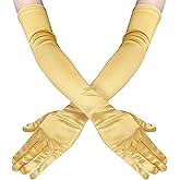 Lansian Long Opera Party Gloves for Women 1920s 20s Satin Gloves Costumes Elbow Length Bridal Evening Dress, 21 inches