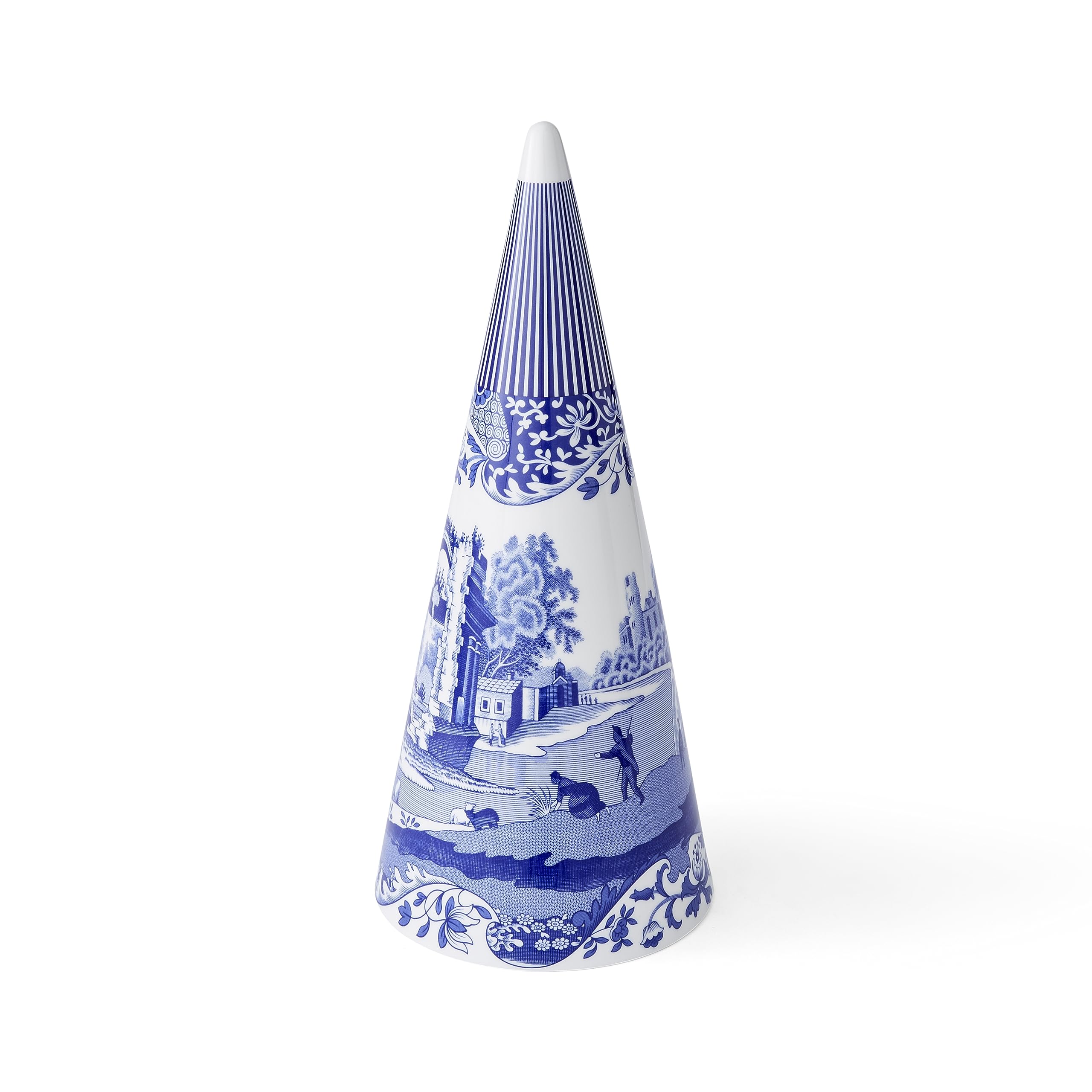 Spode x Blue Italian Decorative Cone Ornament - 13' Topiary Cone, Elegant Home Decor Accent for Tables, Mantels, Shelves, or Holiday Displays, Suitable for Adding a Touch of Style to Any Room