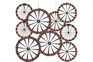 Outus 9 Pcs Western Cowboy Party Decorations Paper Fans Wagon Wheels Straw Hay Bales Hanging Ceiling Wall Decor for Country Western Themed Rodeo Farm Birthday Party Supplies (Wagon Wheels)
