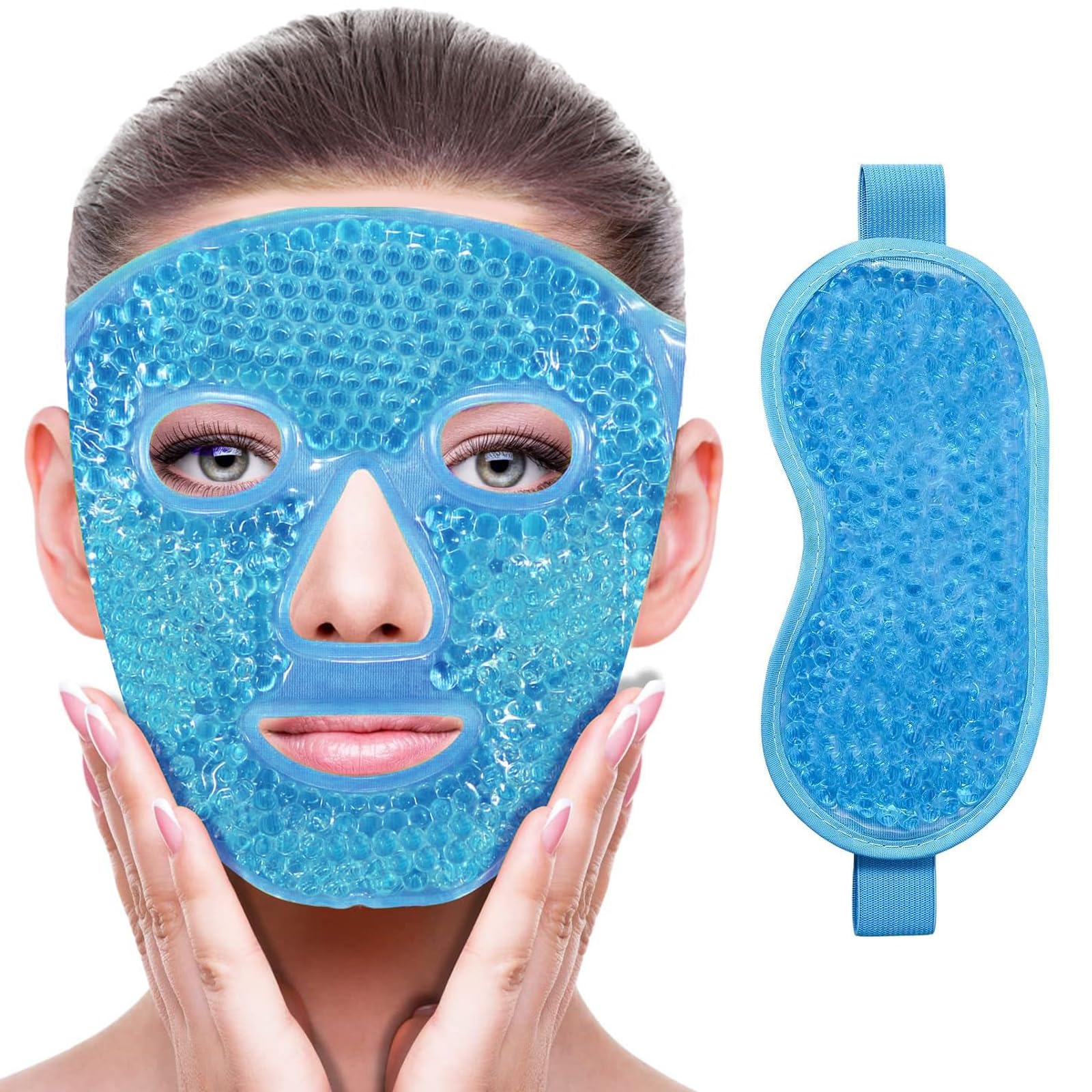 Cooling Eye Mask for Hot & Cold Therapy – Gel Beads Face Mask for Migraine Relief, Puffy Eyes, Sinus Pain, Acne, Headaches, Spa Treatments, and Face Puffiness – Set of 2