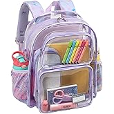 Bagseri Clear Backpack for Girls - 15 Inch Heavy Duty Kids Clear Bookbag for Kindergarten to Grade 2, Transparent School Bag with Reflective Strip, Fits Folders, Purple Tie-dye