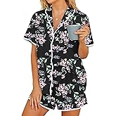 Ekouaer Pajamas Set for Women Short Sleeve PJ Set Button Down Soft Sleepwear Shorts Lounge Set