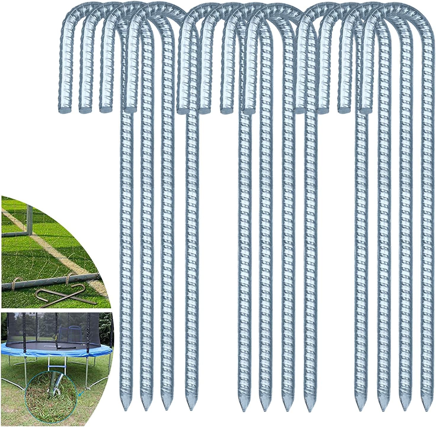 JOERRES Galvanized Steel Rebar Stakes, 12 inch J Hook