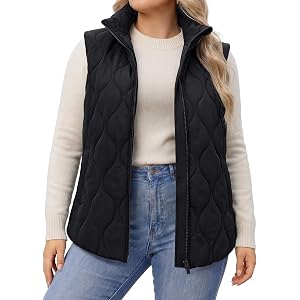 IN'VOLAND Plus Size Women Puffer Vest Quilted Jackets with Pockets | Stand Collar, Sleeveless, Zip Up, Cute Coat, Lightweight