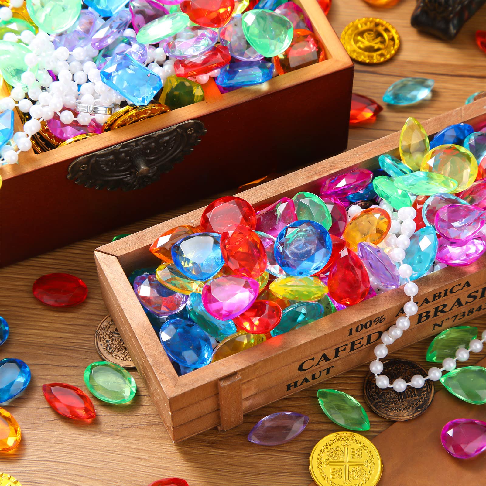 100 Pcs Toy Gems Pirate Treasure Jewels Bling Diamonds Jumbo Acrylic Large Fake Gems Vase Filler Multicolor Plastic Gemstones for Party Table Scatters Decorations Xmas Gift Filling Favors, 6 Styles