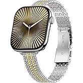 BAITEYOU Narrow Metal Band Compatible with Apple Watch Bands 38mm 40mm 41mm 42mm 44mm 45mm 46mm 49mm (Series 11 10 9 8 7 6 5 4 3 2 1 SE Ultra), Dressy Thin Stainless Steel iWatch Bands for Women