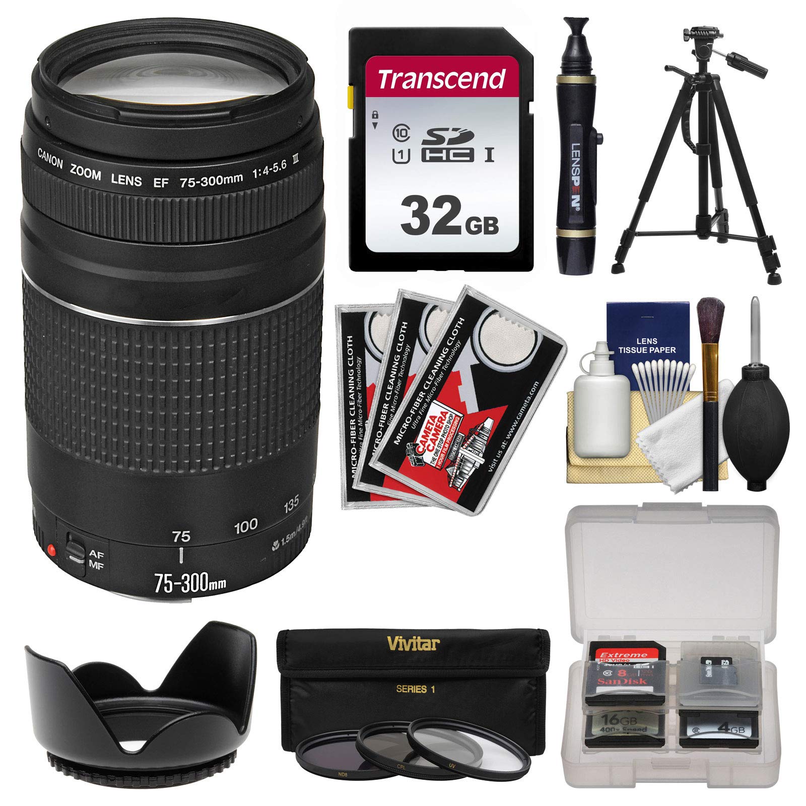 Canon Ef 75 300mm F 4 5 6 Iii Zoom Lens With 32gb Card Tripod