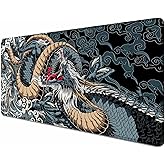Extended Large Gaming Mouse Pad with Stitched Edges, Japanese Black Dragon Desk Mat for Computer, Non-Slip Big Mouse Pad with Keyboard Pad for Work, Gamer, Office, Home - 35.4 x 15.7 in