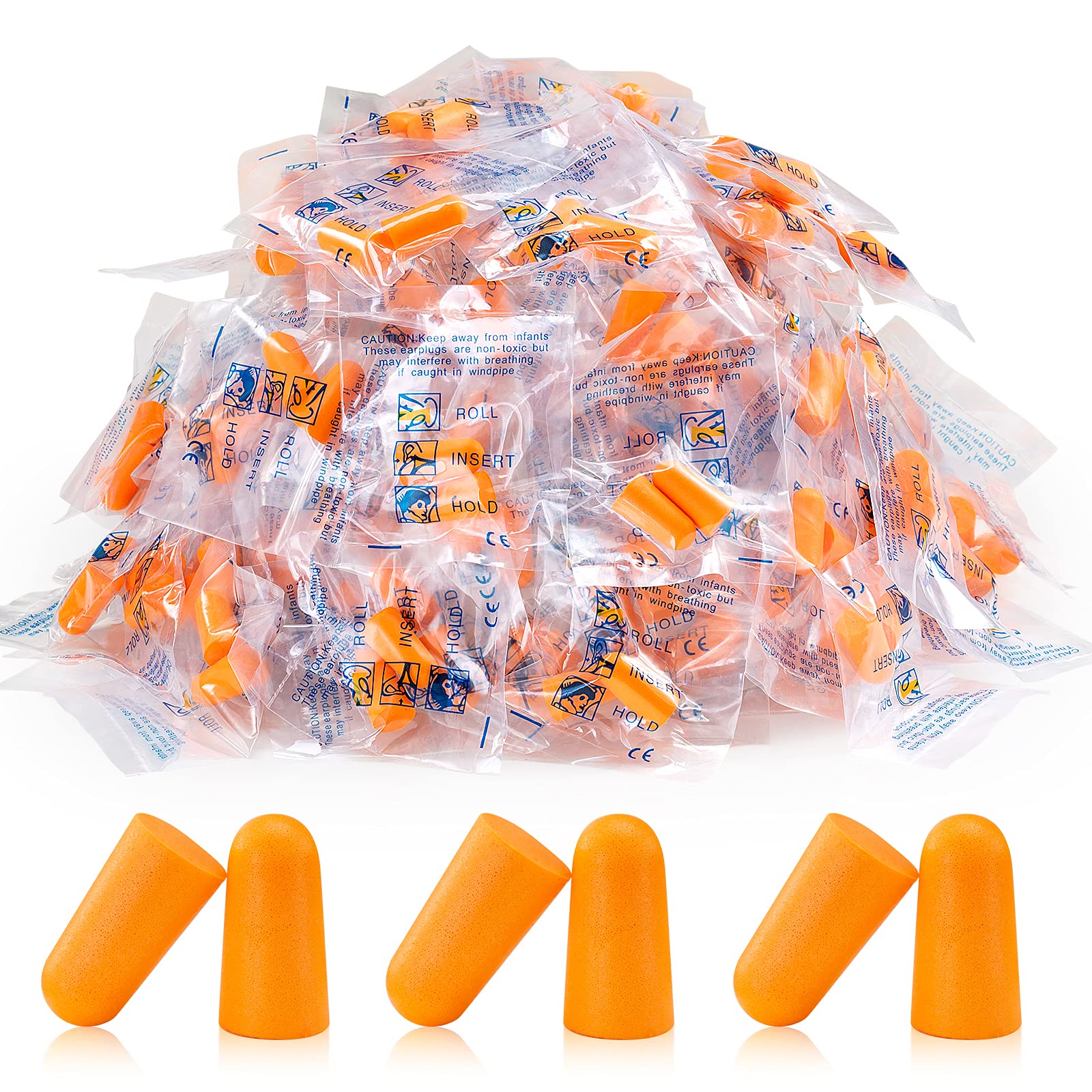 Photo 1 of 100 Pairs Orange Foam Ear Plugs - 33dB NRR Highest Protection, Soft & Comfortable Noise Canceling Earplugs for Sleeping, Work, Snoring, Construction, Loud Noise
