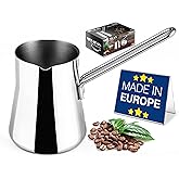Hakan Topkapı Stainless Steel Turkish Coffee Pot, 16.9 Oz, 500 cc Midi Greek Arabic Coffee Maker with Spout, Stove Top Coffee Maker in Box, Milk Warmer with Handle, Chai Pot Cezve, Ibrik, Briki