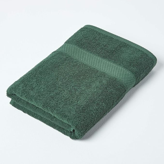 HOMESCAPES Turkish Cotton Bath Towel Dark Green Very Soft and Absorbent, 500 GSM Heavy Weight