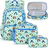 Fimibuke Kids Backpack Set for School Boys, 3-in-1 Waterproof Toddler School Bag Bookbag Set with Lunch Box & Pencil Case, Monster Truck Pattern, Ages 3-12