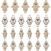 BEEFLYING 40 Pcs Evil Eye Charm Connectors Evil Eye Alloy Enamel Links Connectors Crystal Rhinestone Hamsa Hand Alloy Charms for Jewelry Making Crafts Supplies