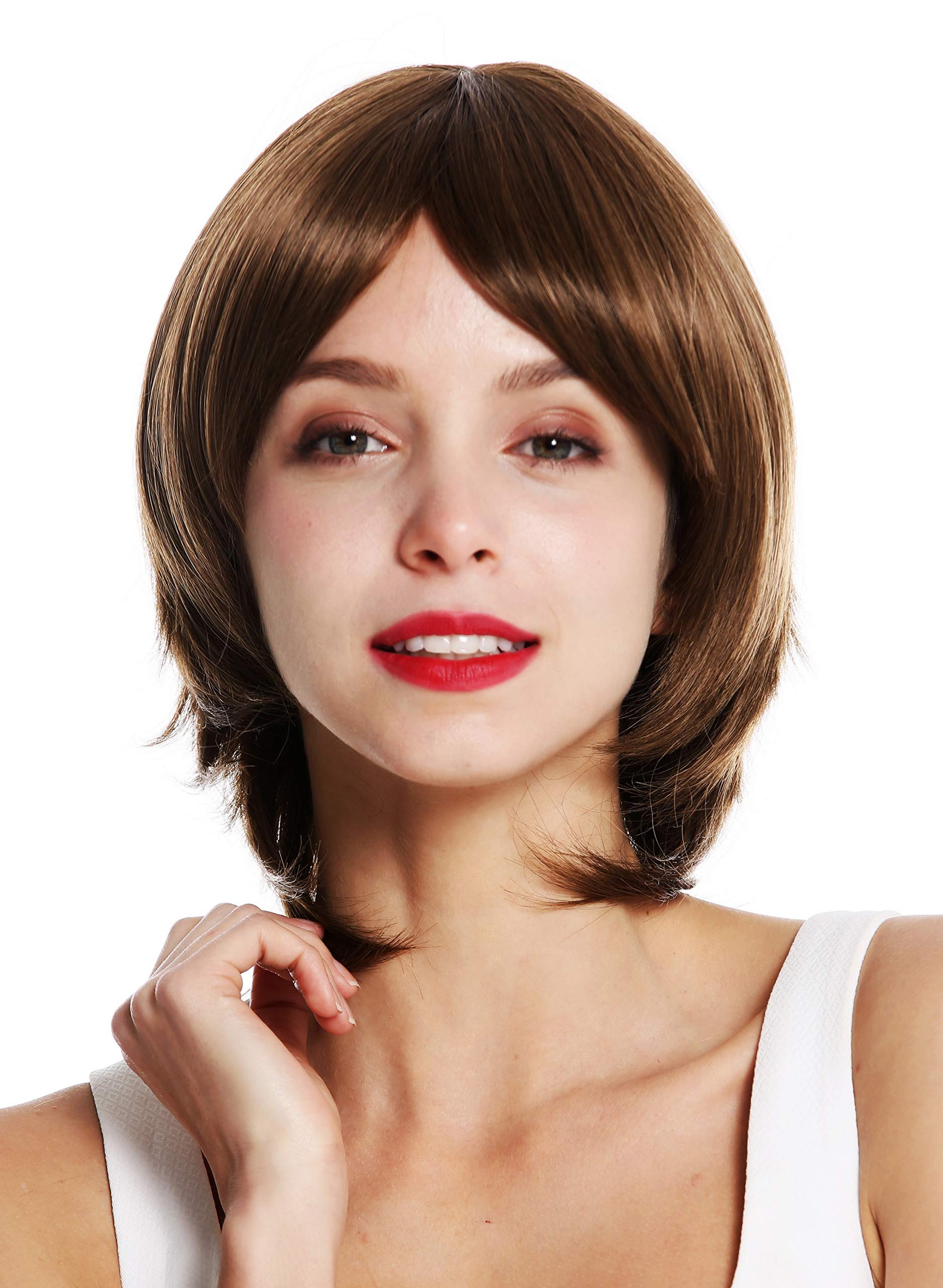 WIG ME UP - 10030-160-TAY women's quality wig short layered sleek long fringe parted brown golden brown