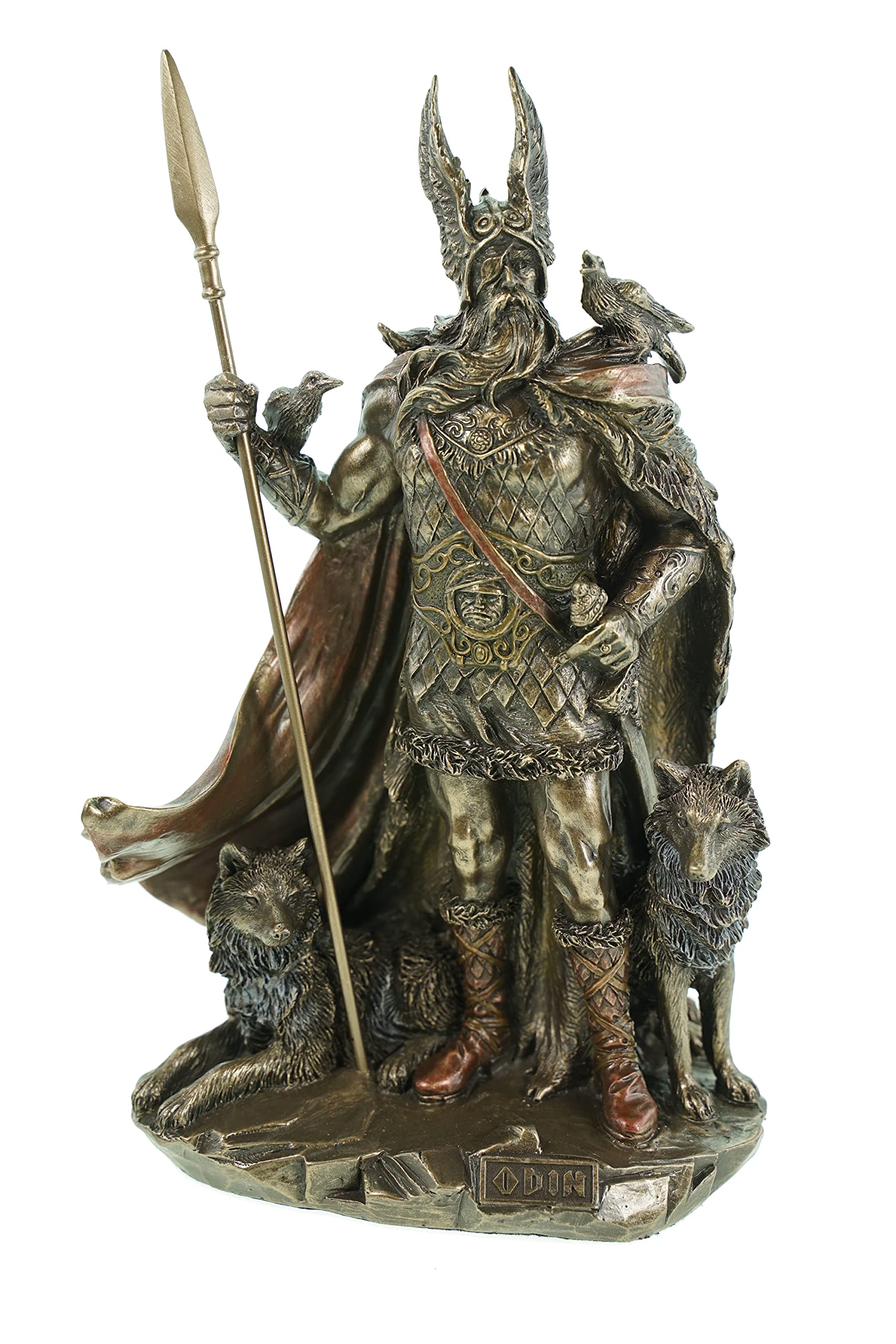Veronese by Joh. Vogler GmbH Odin figure, 25 cm, bronze-plated – Nordic gods sculpture of Wodan with spear, ravens and wolves polyresin decorative statue – Viking mythology