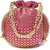Potli Bag For Women Ethnic Designer Embroidery Work Batwa Pearls Handle With Intricate Bridal Drawstring Stylish Bridal Women