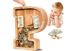 SummiDate Wooden Letter Piggy Bank| Piggy Bank for Boys Girls Toddler| Alphabet P Money Bank| Coin Bank Birthday Gift for Kids|2024 Graduation Money Box (P)