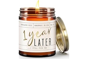 SOY AND SASS 1 Year Anniversary Gifts for Girlfriend or Wife - '1 Year Later' Candle, w/Sandalwood Rose - infused w/Essential Oils I 1st Anniversary Gift I One Year Anniversary Gifts for Her I 50Hr Burn, USA Made
