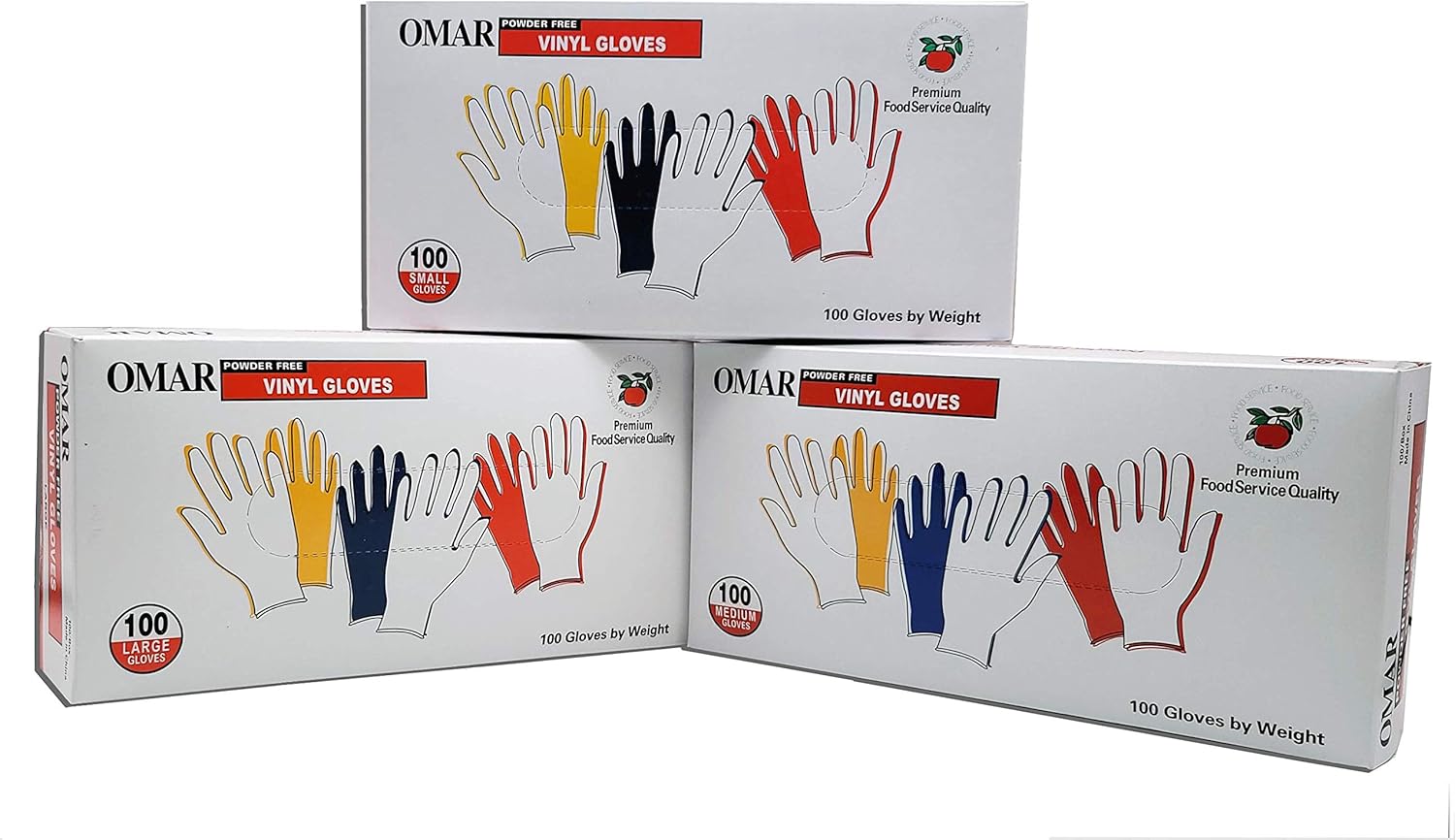 Omar PowderFree Vinyl Gloves, 100 Count, XL Size Health