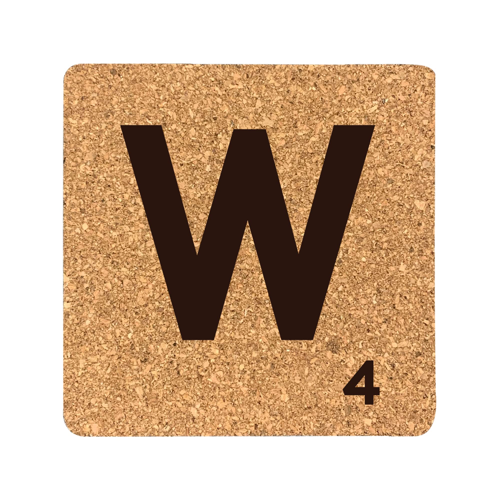 eBuyGB Scrabble Drinks Coasters, Square Cork Coaster, Individual Alphabet Letters, Scrabble Tiles with Score Marks - Personalise Your Own Scrabble Words (W) — image 1