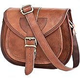 Vintage Brown Leather Satchel Purse for Women - Genuine Leather Crossbody Saddlebag Handbag - Distressed Womens Brown Leather Purse Crossbody Bags, 9-inch