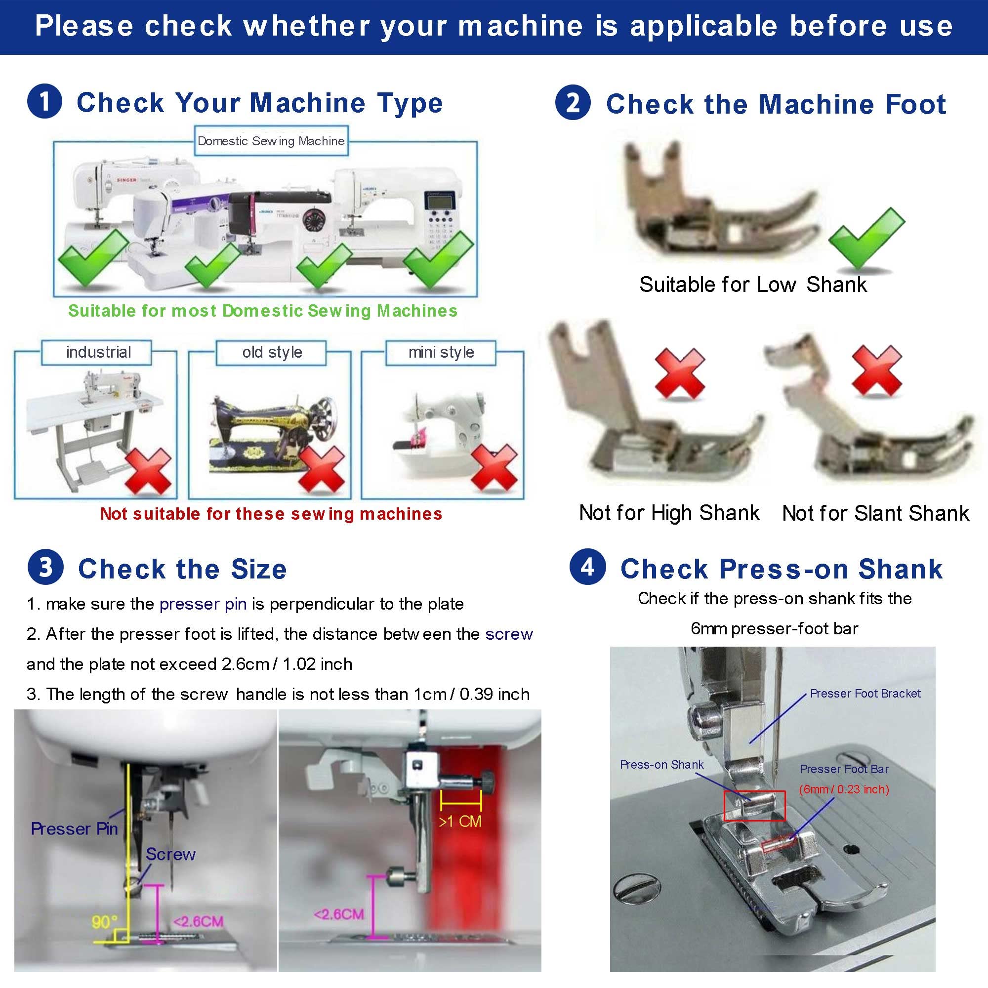 14pcs Presser Feet Set Low Shank Adapter Universal Presser Foot Holder for Brother Singer Janome Babylock Kenmore Sewing Machine Use