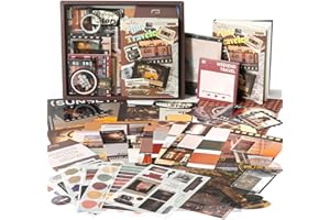 OFFIGIFT Scrapbook Supplies Kit, Vintage Aesthetic Scrapbook Kit, 351pcs Junk Journal Supplies with Scrapbooking Paper A6 Grid Notebook, Journaling Supplies, Birthday Craft Gift for Adult, Time Traveler