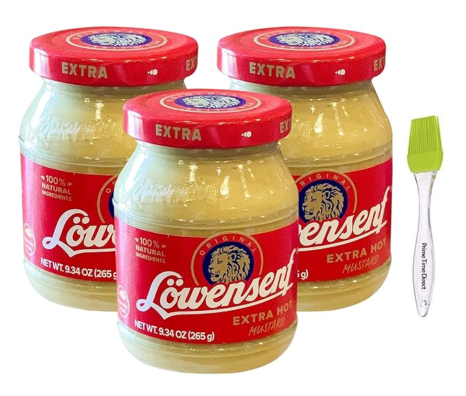 Lowensenf Extra Hot German Mustard, 9.3 oz (3 Pack) Bundled with Prime