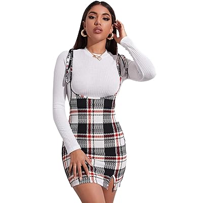 Plaid overall mini dress Clearance