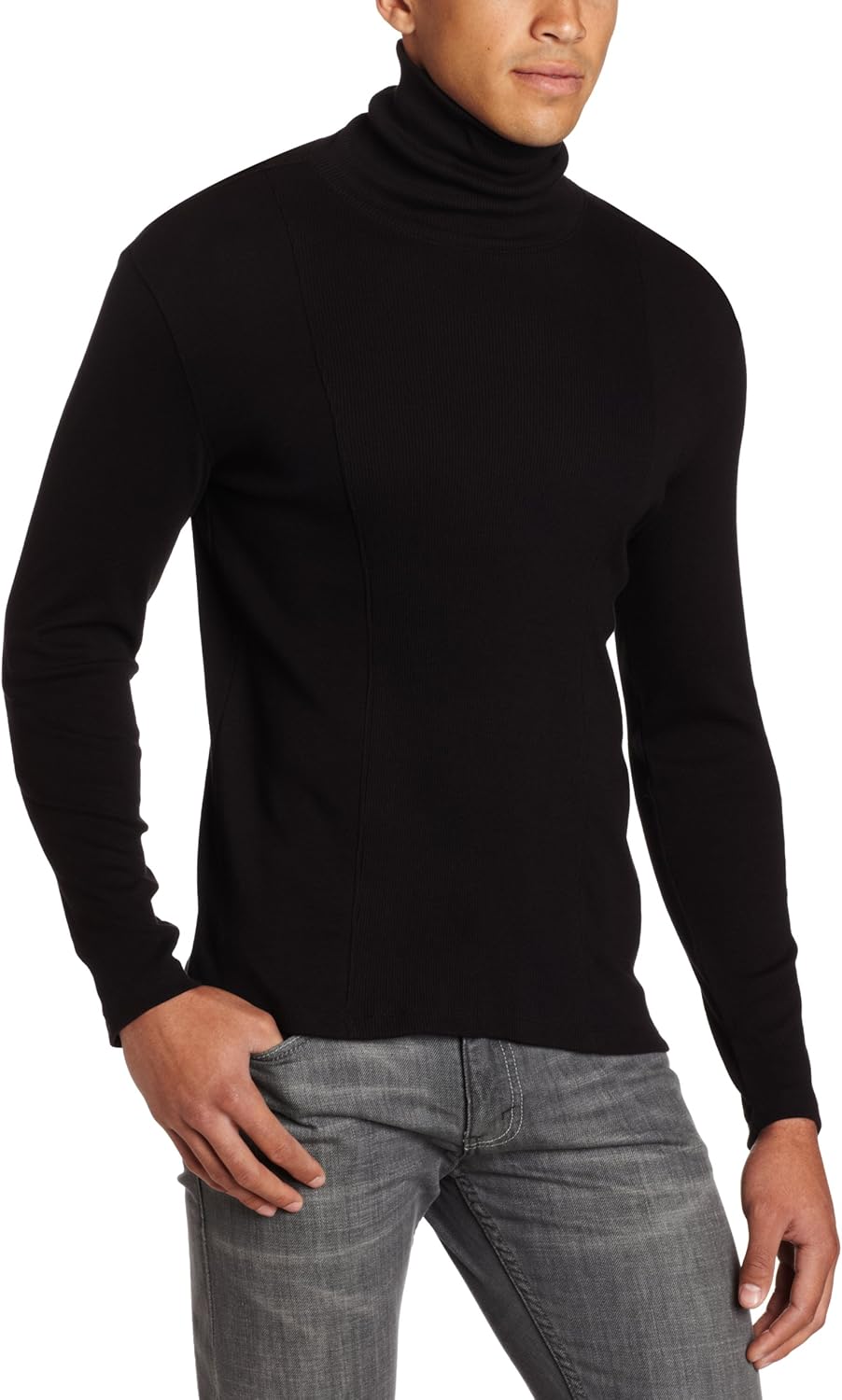 Calvin Klein Men's Long Sleeve Rib Turtleneck Shirt, Black, Small at