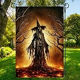 Halloween Garden Flag Spooky Halloween Easter Skeleton Witch Flag Vertical Double Sided Seasonal Holiday Outside Yard Lawn Decor 12x18 Inch