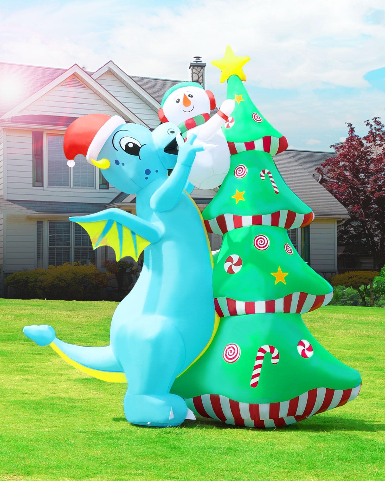 Photo 1 of 2025 New 8FT Inflatable Christmas Decorations Dinosaur Blowups Outdoor Christmas Tree Xmas Decorations Snowman Yard Lawn Decor, with LED Lights, Garden Holiday Party Christmas Inflatables Clearance