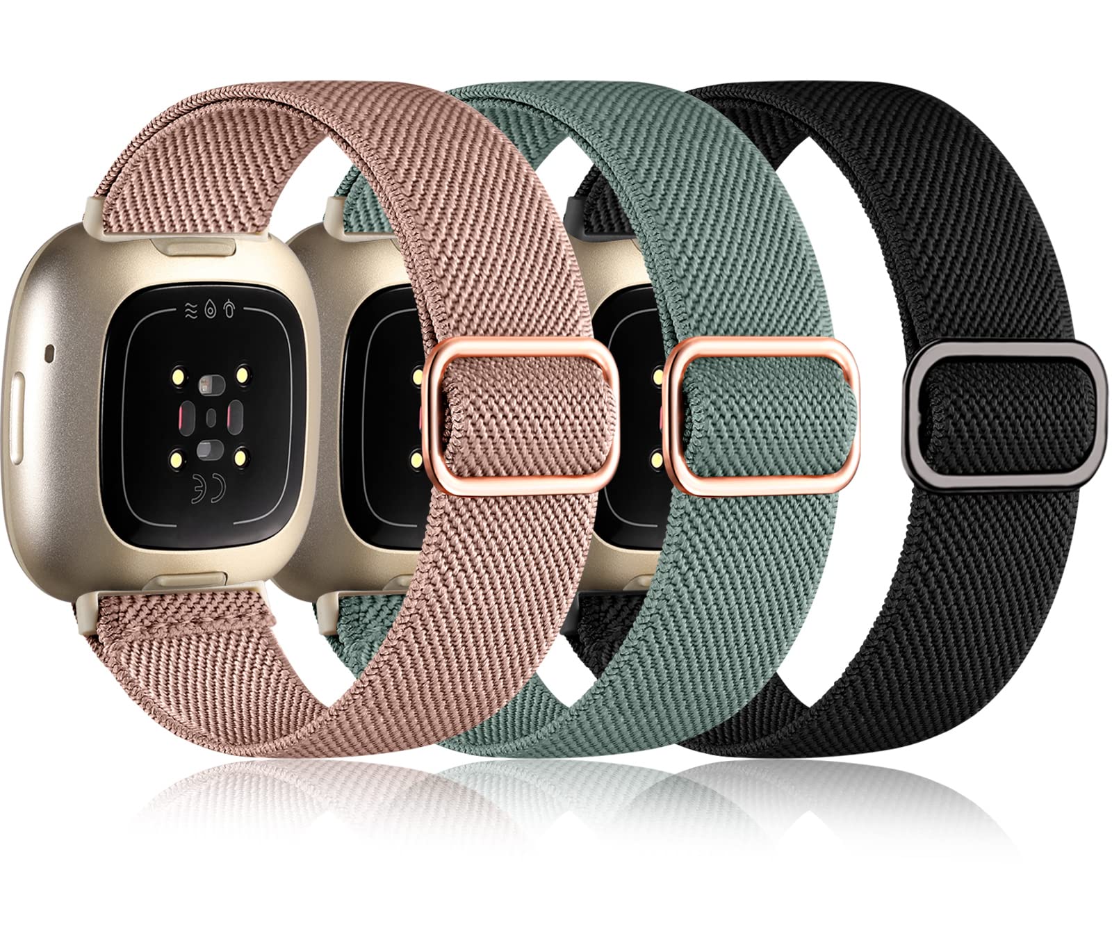 Oielai 3 Pack Compatible with Fitbit Versa 4/Versa 3/Sense/Sense 2 Strap, Soft Elastic Nylon Sport Replacement Band for Women and Men