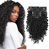 Sassina Spiral Curly Clip in Hair Extensions Human Hair Invisible Human Hair Extensions for Women Natural Black Double Weft Clip in Extensions Thick Soft Natural Human Hair 7Pcs 120G 16 Inch