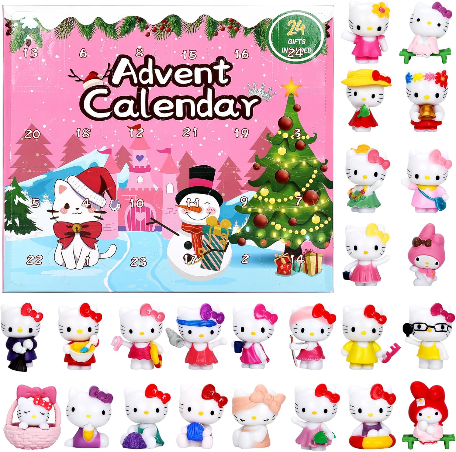 Advent Calendars - 2023 Christmas Advent Calendar for Girls with 24 PCS Cute Lovely Kitty Cat Characters Toys Figures Animal Figurines Decorations, 24 Days Countdown Calendar Figurine Gift for Kids Girls Ladies