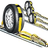 Autofonder E Track Tire Straps for Trailer Heavy Duty 2" x 10' Auto Hauler Strap-10,000lb Guaranteed Break Strength-(4) Premium Vehicle Tie Down Kit with Rubber Blocks Wheel Tie-Downs for Truck, UTV