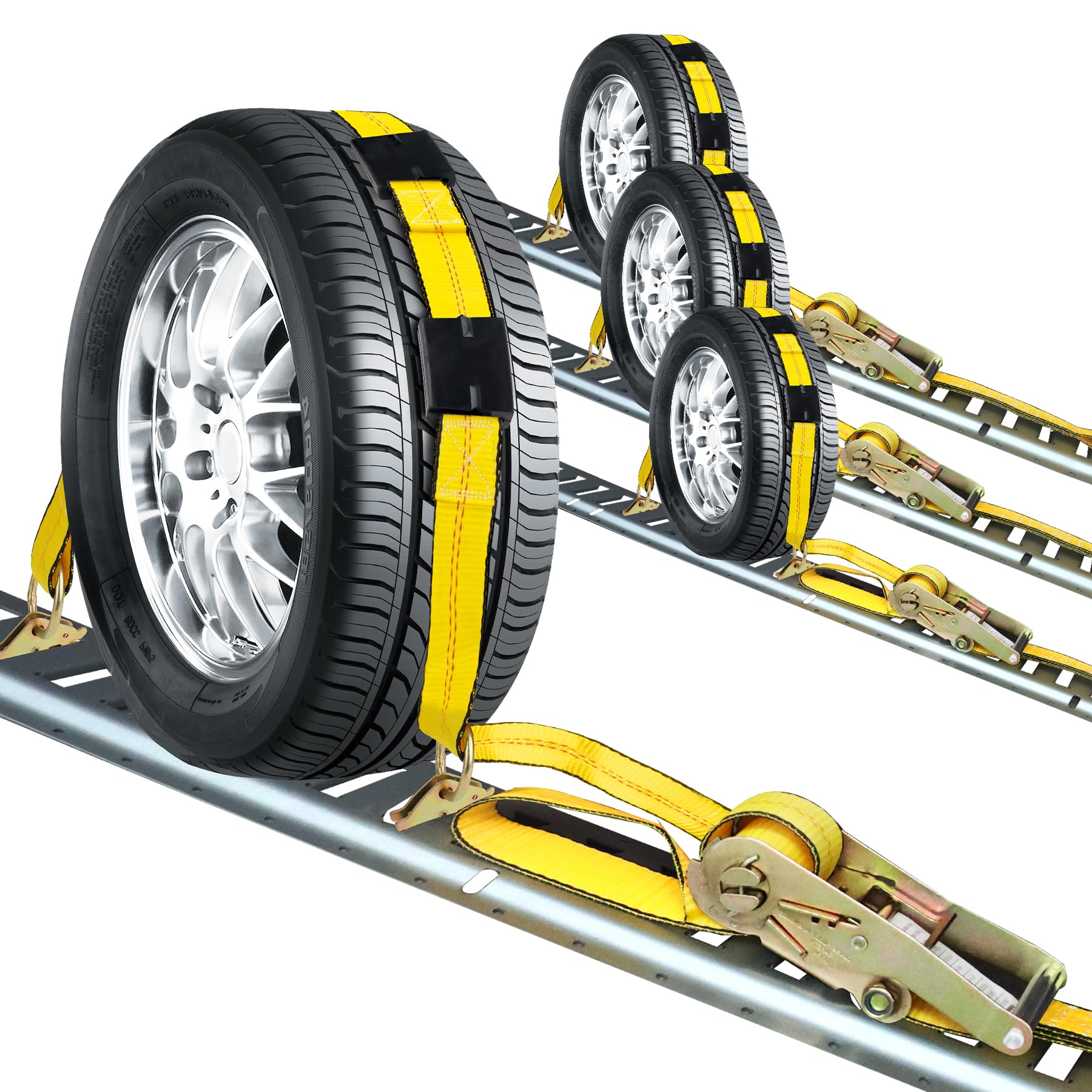 Photo 1 of Autofonder E Track Tire Straps for Trailer Heavy Duty 2" x 10' Auto Hauler Strap-10,000lb Guaranteed Break Strength-(4) Premium Vehicle Tie Down Kit with Rubber Blocks Wheel Tie-Downs for Truck, UTV