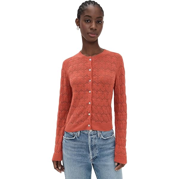 Vince Women's Microstripe V Neck Cardigan, Off White/Coastal, XX
