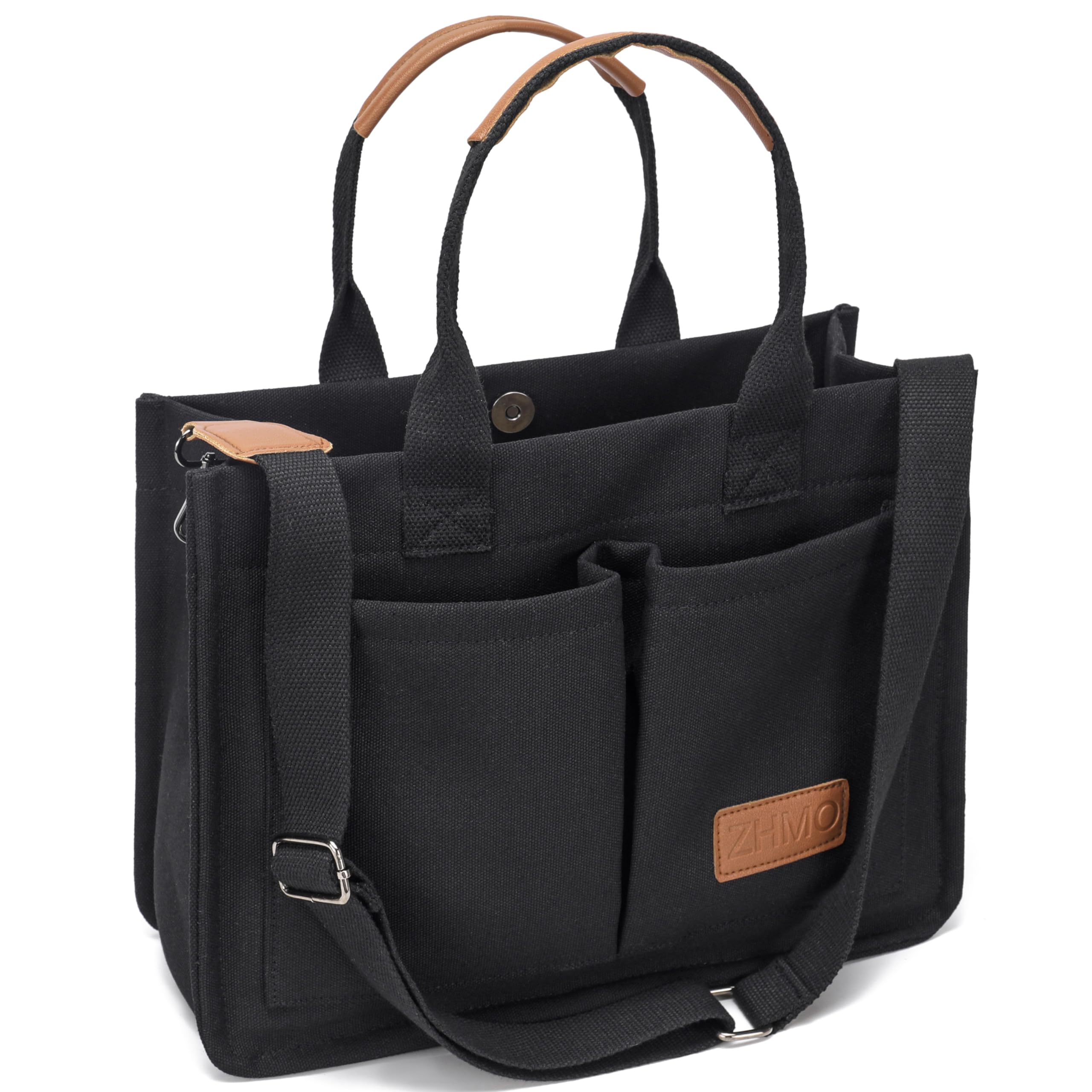 Photo 1 of ZHMO Large Canvas Tote Bag for Women With Pockets,Black Womens Laptop Work Book Bags Crossbody Purse Handbags Shoulder Hobo Travel Satchel Messenger Totes Bag for Nurse Teacher College Church Office