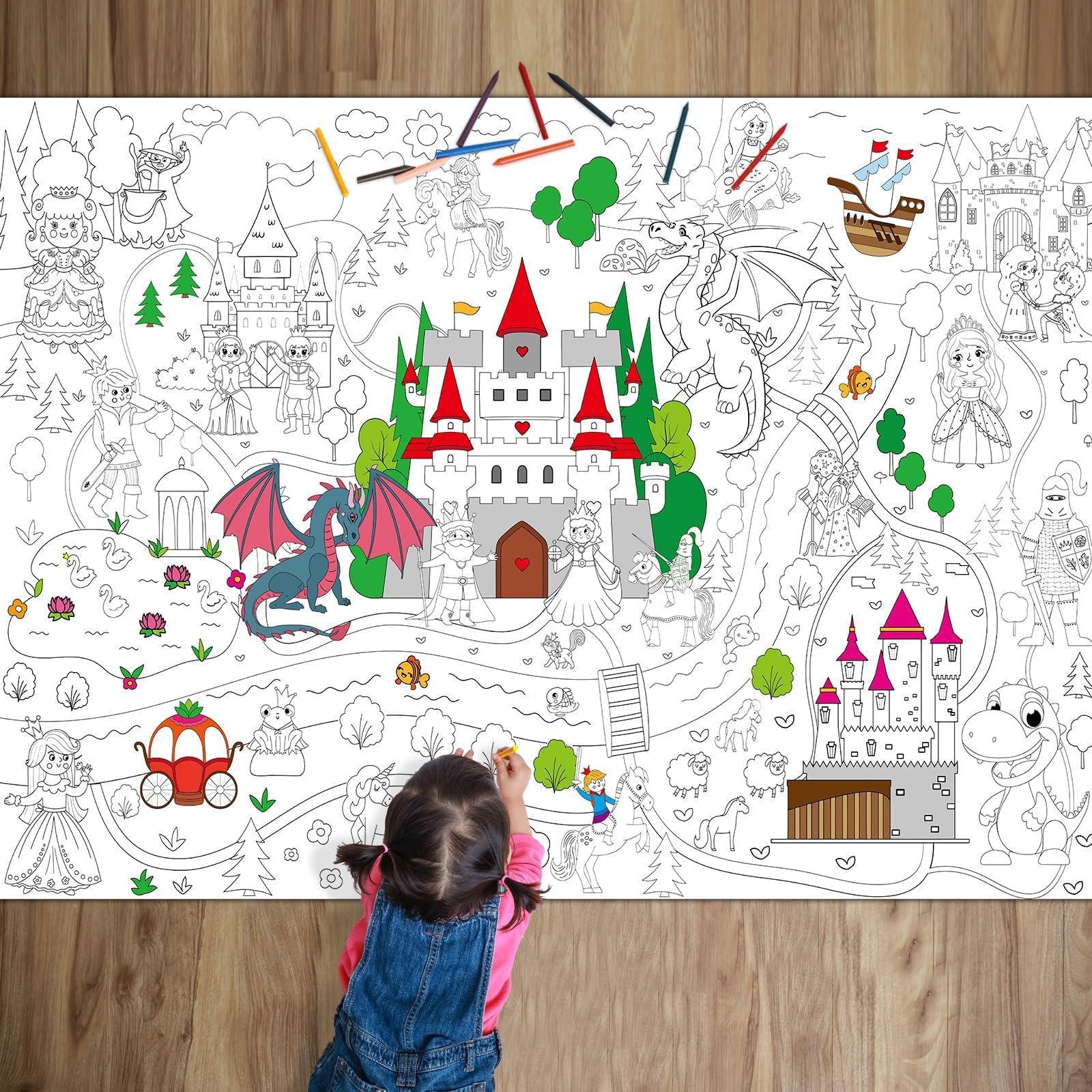 Naozinebi Princess Party Coloring Poster for Kids Giant Coloring Poster ...