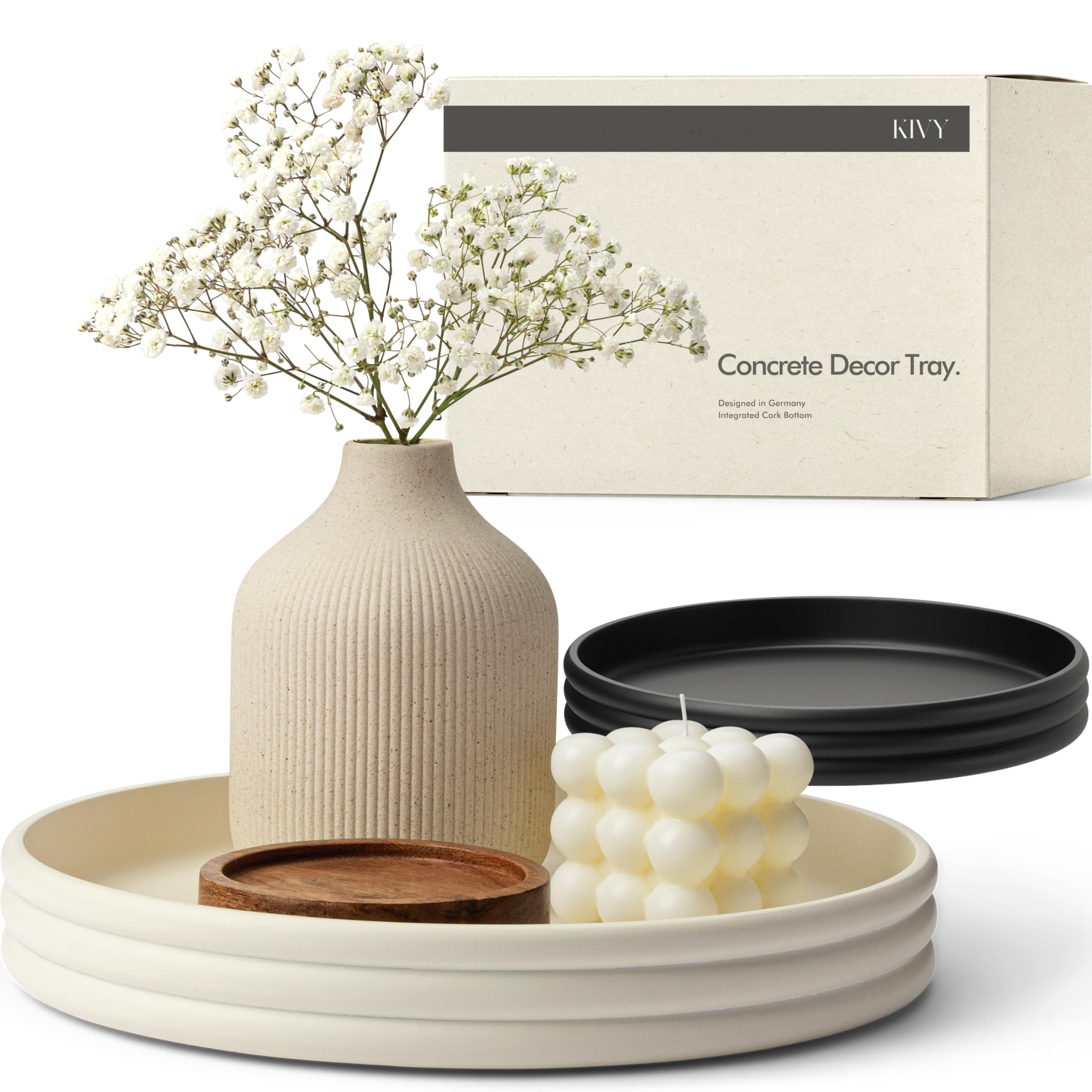 Photo 1 of KIVY Round Decorative Concrete Tray 11x1,5 Inch - Modern Circle Coffee Table Tray - Home Decor Flat Bowl for Livingroom & Bedroom - Bandejas Decorativas - Circle Coffee Table Centerpiece (Cream)