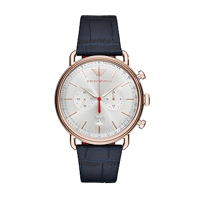 Emporio Armani Herren Chronograph Quarz Smart Watch Armbanduhr mit Leder Armband AR11123