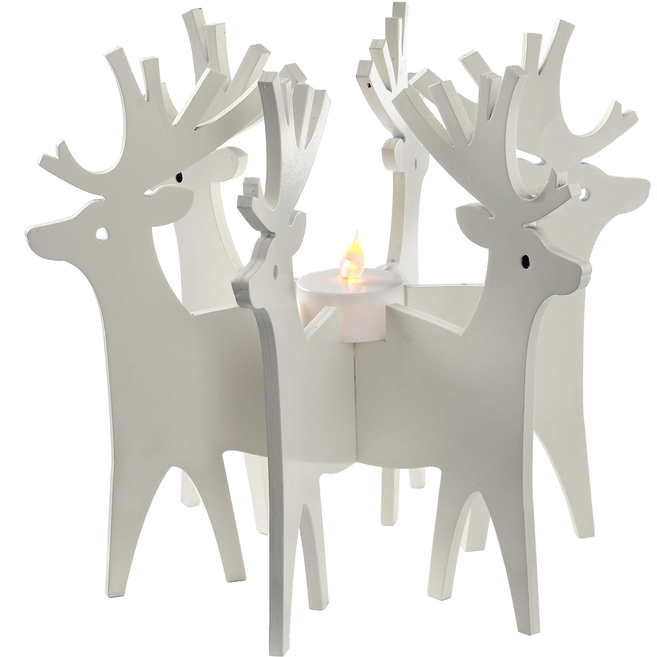 WeRChristmas Reindeer Candle Holder and Tea Light Christmas Decoration, Wood, 19 cm - Multi-Colour