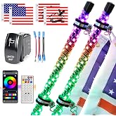 UNI-SHINE 2PCS 4FT LED Whip Lights with Spring Base Spiral RGB Chasing Lights with APP &amp; Remote Control, Music Antenna Whip Light for Can-Am UTV ATV RZR Can-Am SXS Polaris Offroad