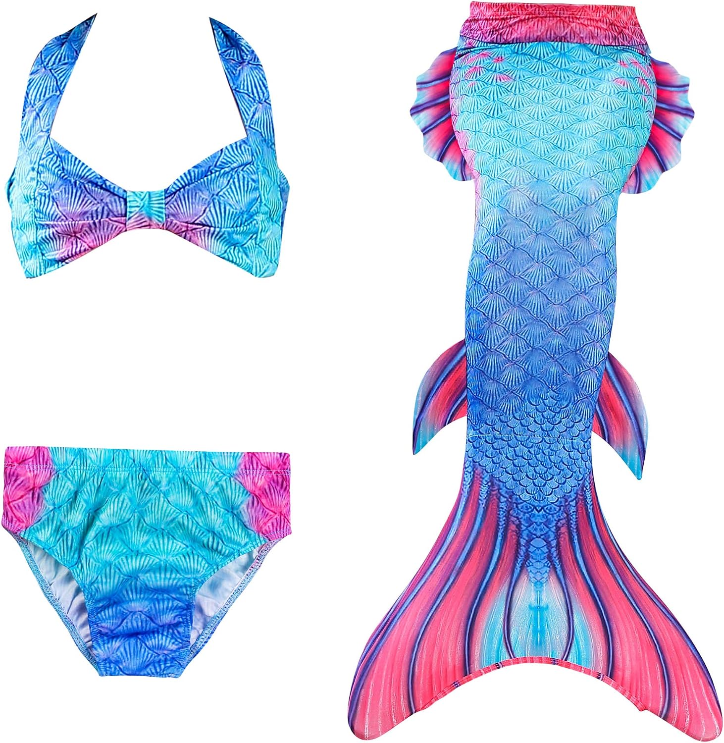 GRACE KARIN Maillot De Bain 3 Pièces Enfant Fille - Manches Longues, Col Rond, Zip + Pantalon + Bandeau - Protection Solaire UV
